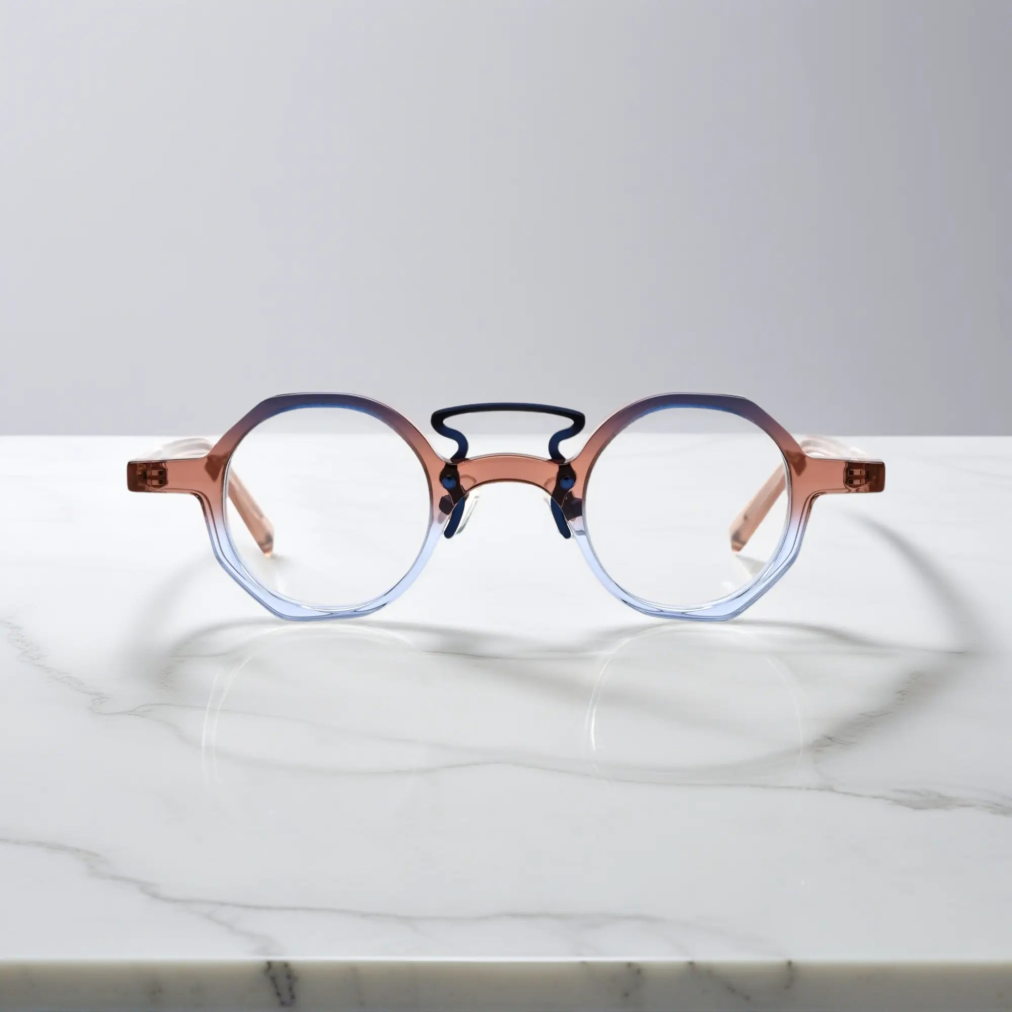 Front view of VoyueLens™ VL19244 fashion-forward acetate eyeglasses in Mocha Blue Blend color for small faces